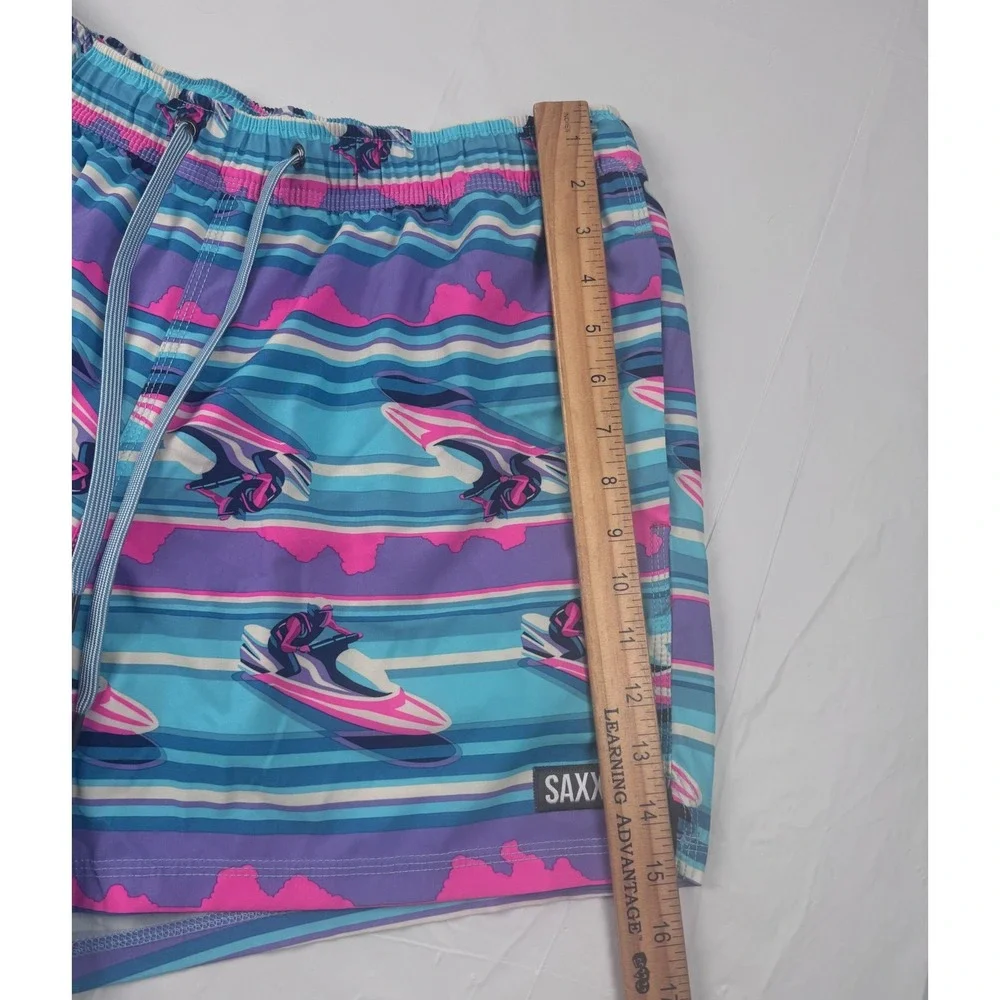 SAXX Oh Buoy 2N1 Swim Shorts Mens Large Blue Purple Jet Ski BallPark Pouch 5 In